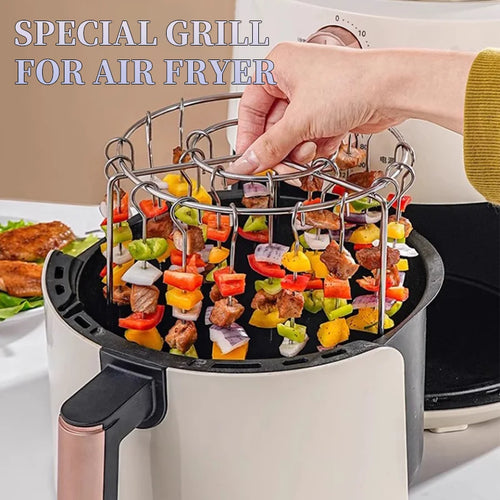 Air Fryer Stainless Steel Skewers Rack Barbecue Rack Round Hanging Skewers Rack Vertical Meat Skewers Rack