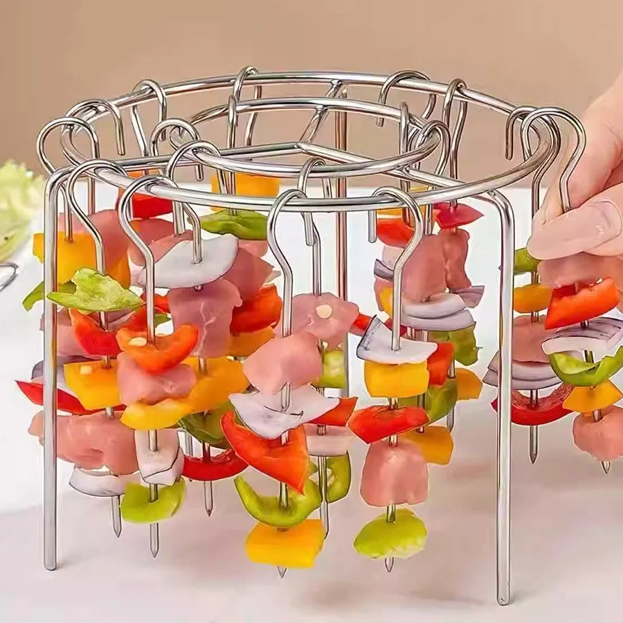 Air Fryer Stainless Steel Skewers Rack Barbecue Rack Round Hanging Skewers Rack Vertical Meat Skewers Rack