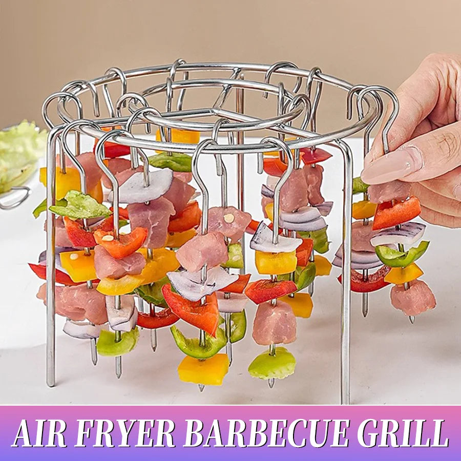Air Fryer Stainless Steel Skewers Rack Barbecue Rack Round Hanging Skewers Rack Vertical Meat Skewers Rack