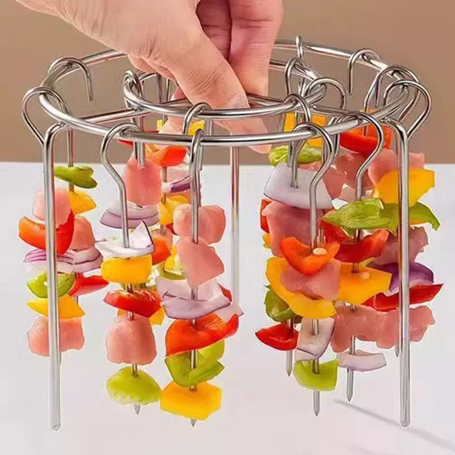 Air Fryer Stainless Steel Skewers Rack Barbecue Rack Round Hanging Skewers Rack Vertical Meat Skewers Rack