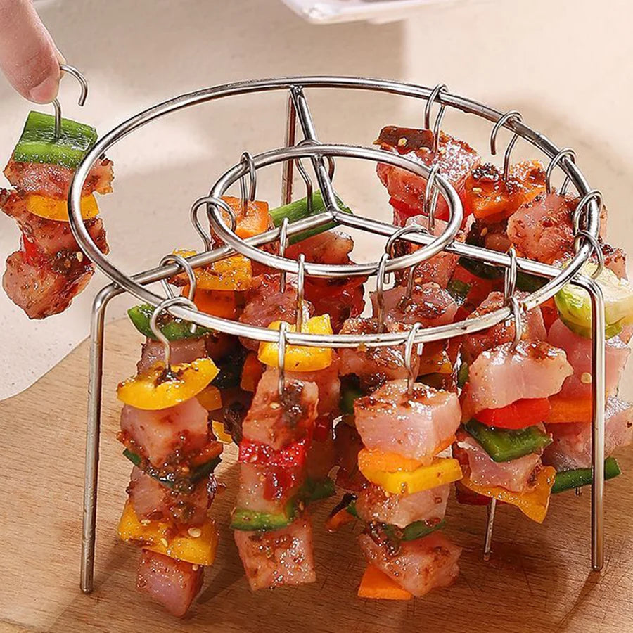 Air Fryer Stainless Steel Skewers Rack Barbecue Rack Round Hanging Skewers Rack Vertical Meat Skewers Rack